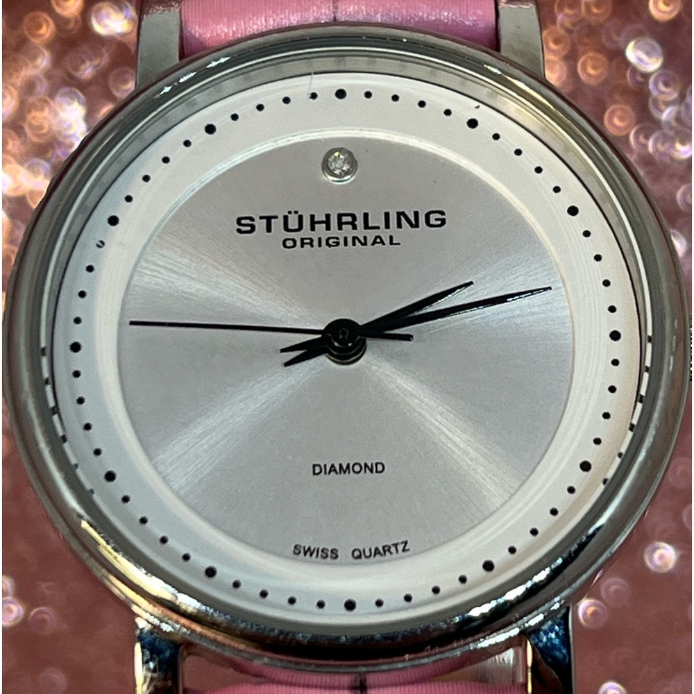 STUHRLING ORIGINAL! Beautiful watch with pink, genuine, leather band, quartz